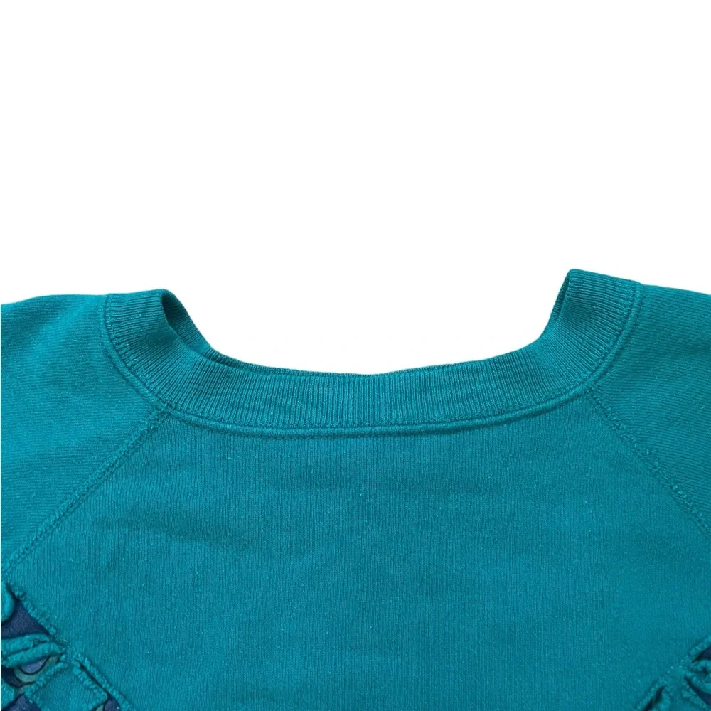 vintage 90s turquoise oversized baggy crewneck granny sweatshirt sweater - Picture 4 of 6